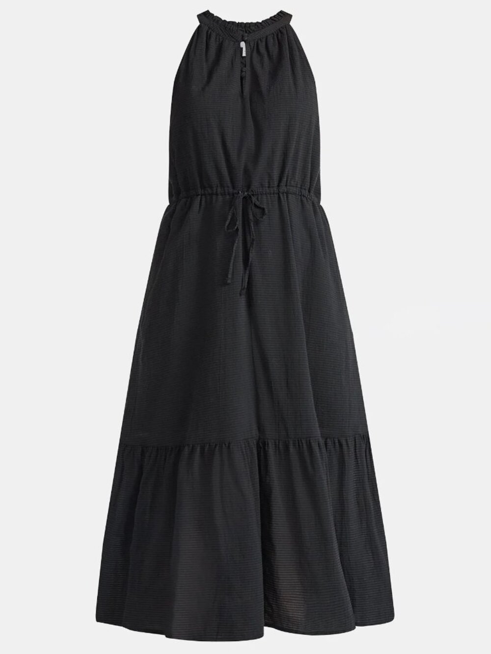 NWT, SZ L (12-14) COTTON Blend, Tonal Stripe, Halter Midi Sundress, Black